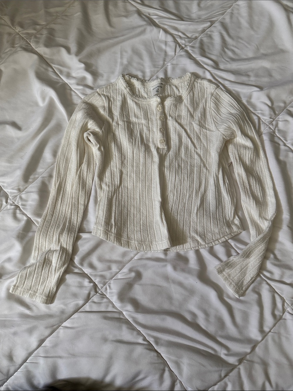 abercrombie kids Cream Ribbed Henley Long Sleeve Top